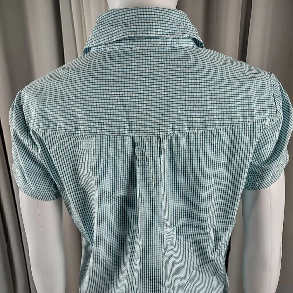 Ann Taylor 100% Cotton Blue White Checkered Short Sleeve Button Down Shirt Sz S - Picture 4 of 10